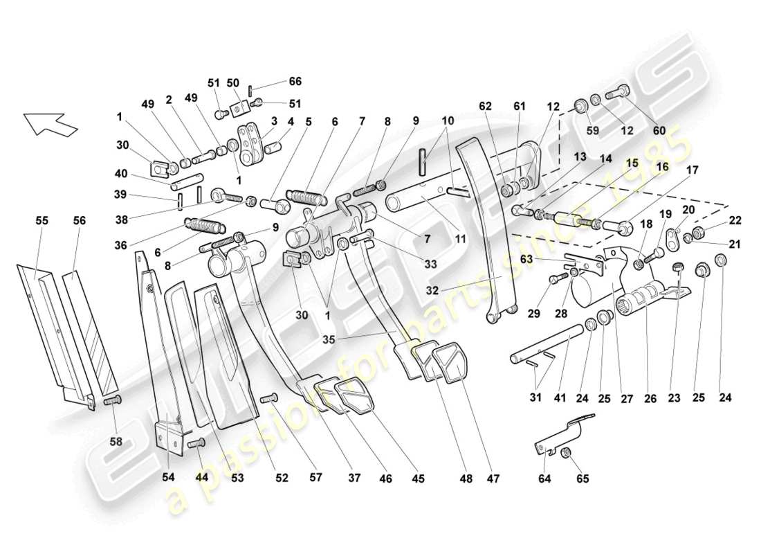 lamborghini lp640 coupe (2009) freinage et accélération. levier mech. diagramme de pièce