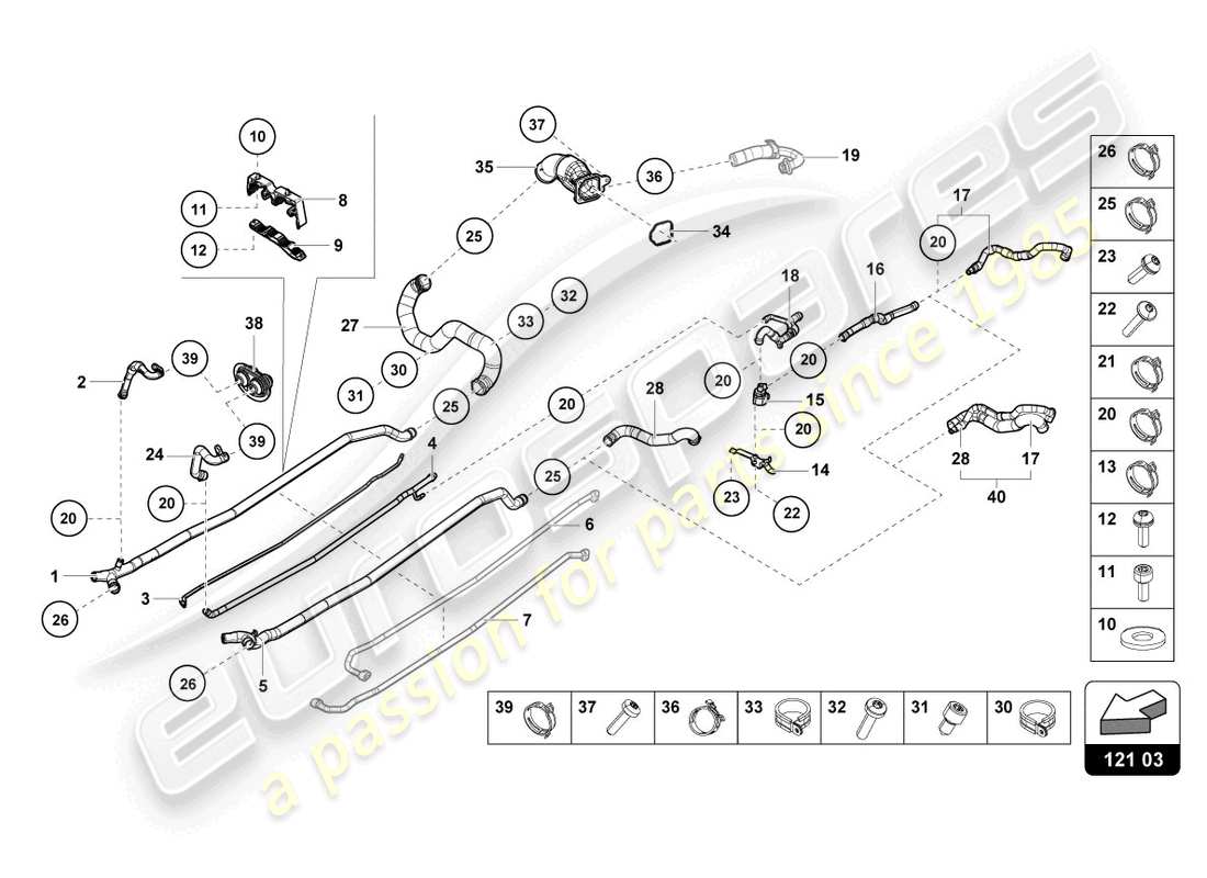 lamborghini evo spyder 2wd (2022) tuyaux et tuyaux de refroidissement centre schéma des pièces