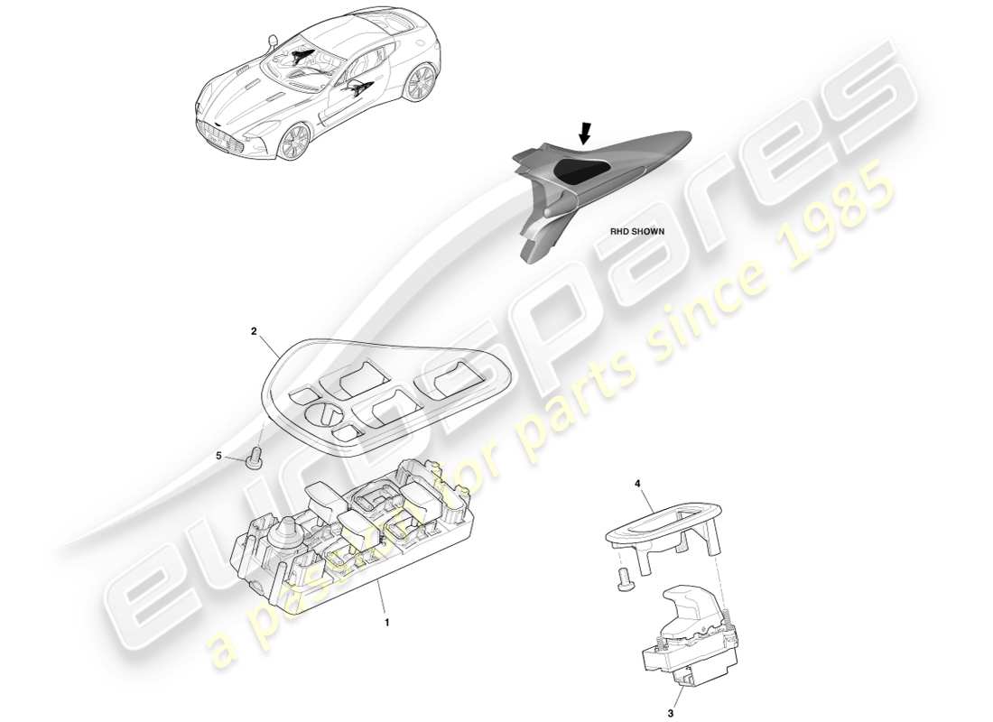 aston martin one-77 (2011) schéma des pièces du contrôleur de verrouillage de fenêtre/miroir