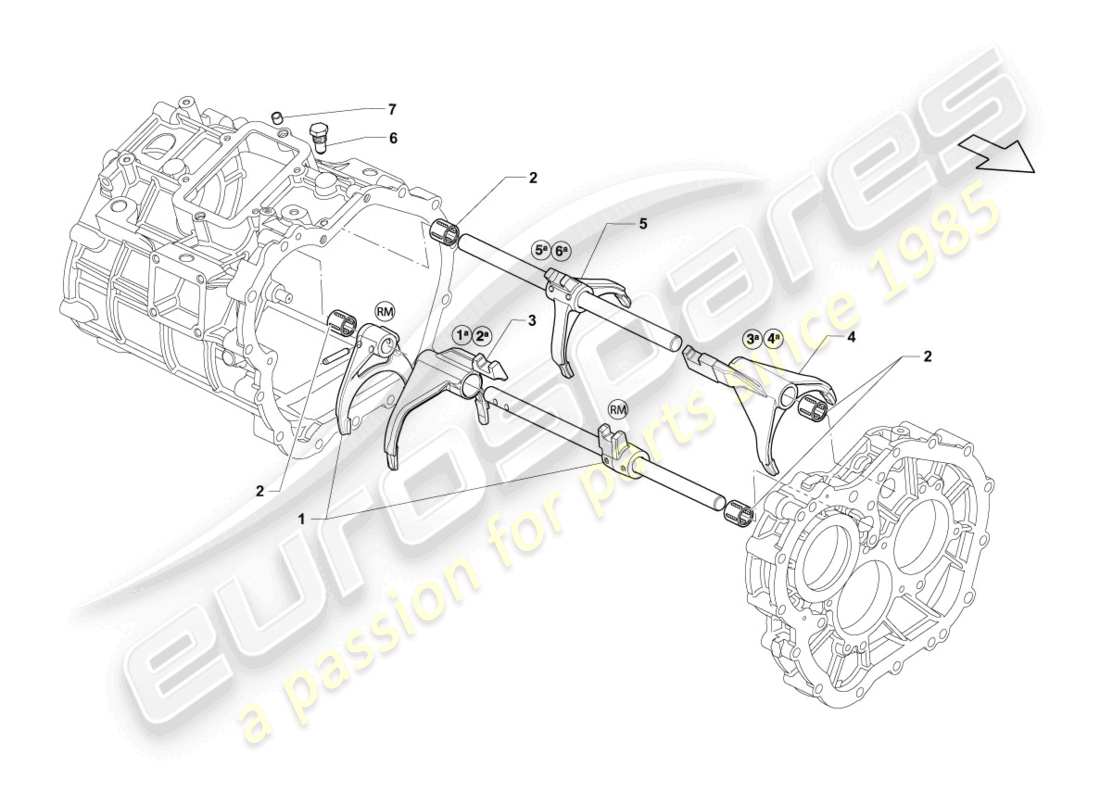 lamborghini gallardo spyder (2007) arbre de sélecteur avec fourche sélect. schéma des pièces