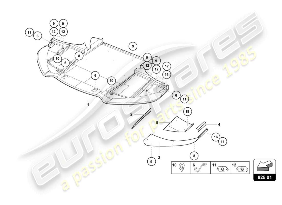 lamborghini super trofeo evo (2018) schéma des pièces des panneaux de plancher de cadre