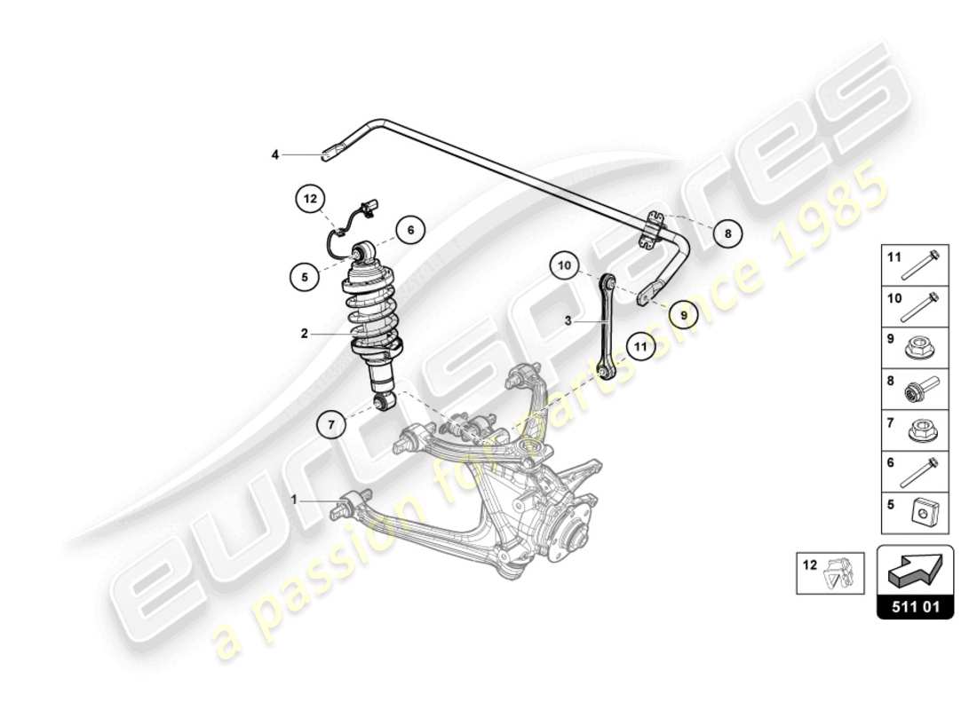 lamborghini evo coupe 2wd (2023) amortisseur arrière schéma des pièces