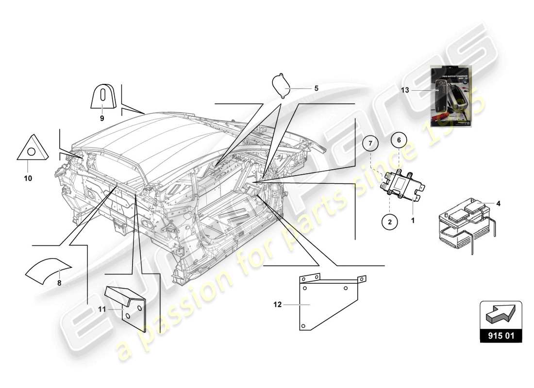 lamborghini 2015 (super trofeo) batterie - montage de la batterie schéma des pièces