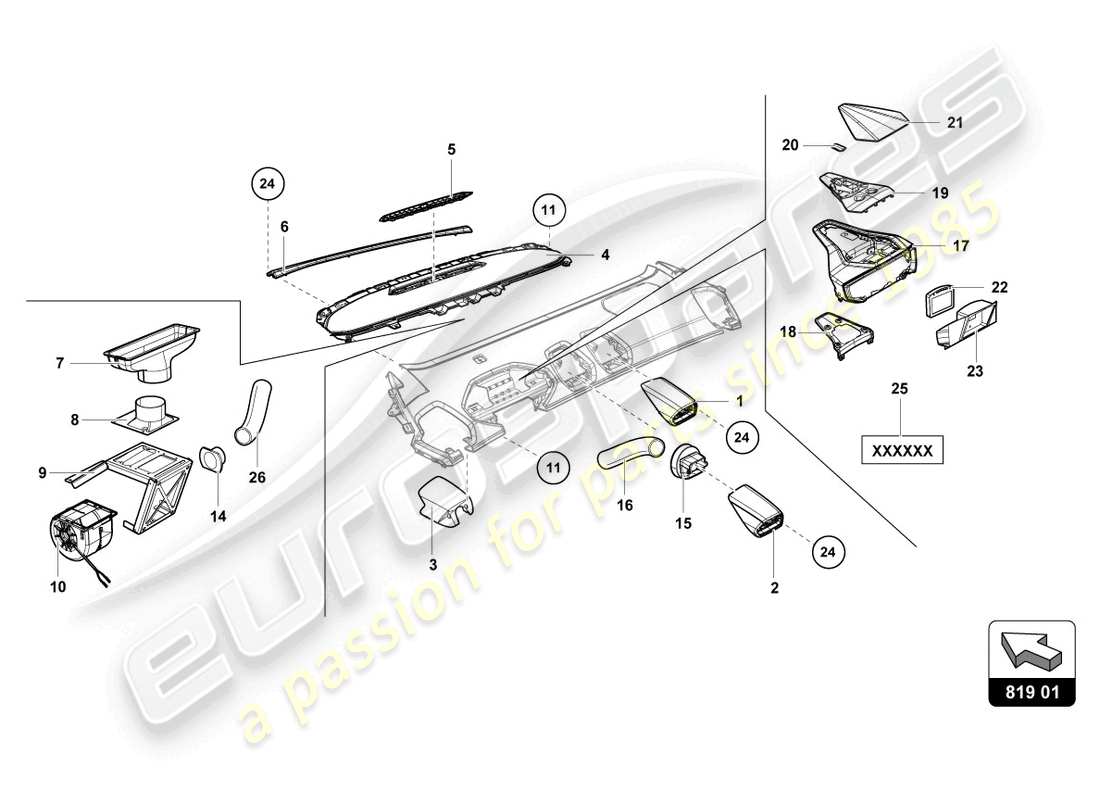 lamborghini super trofeo evo 2 (2022) tuyau d'air du tableau de bord schéma des pièces