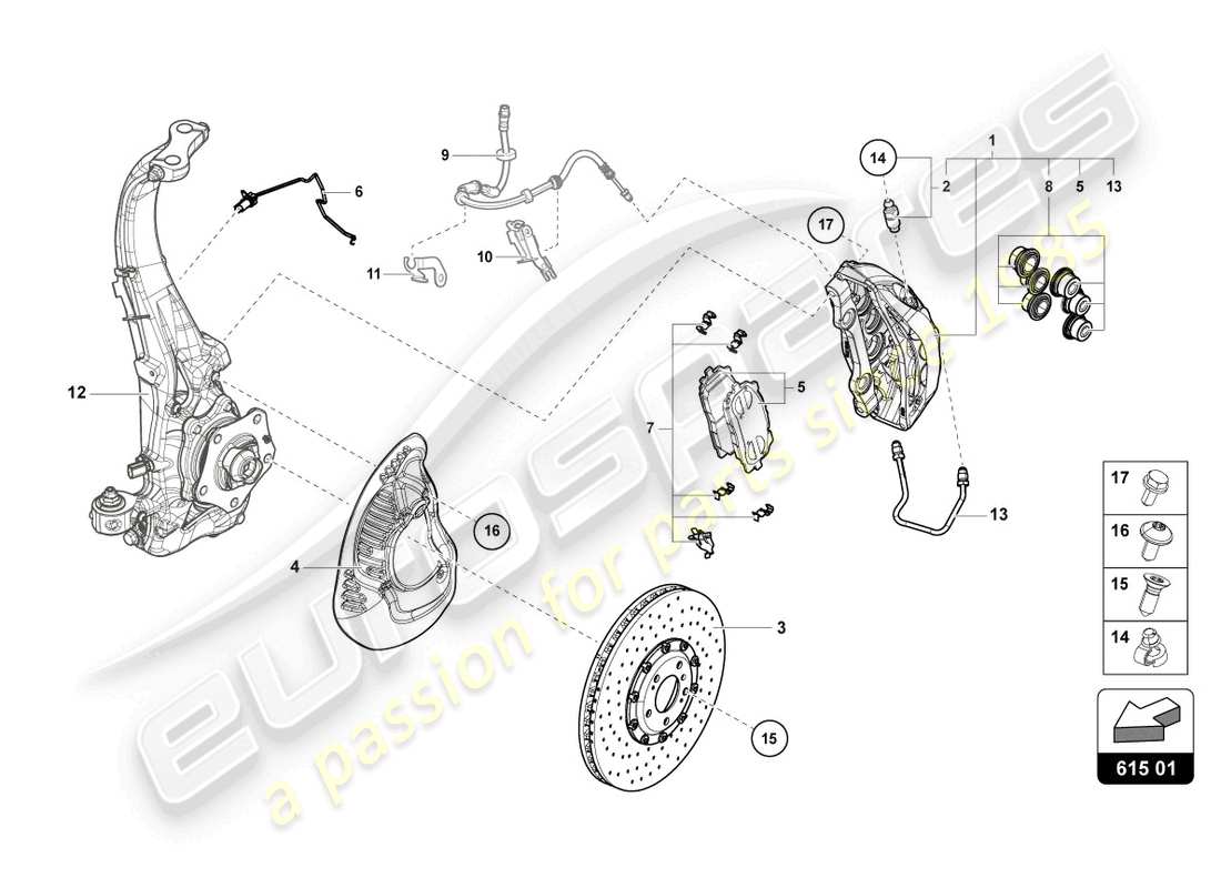 lamborghini urus s (2023) frein à etrier fixe avant schéma des pièces