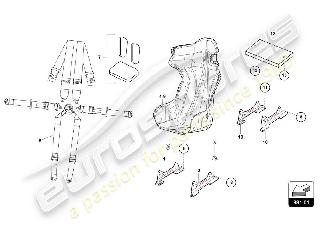 lamborghini super trofeo evo 2 (2022) schéma des pièces des sièges