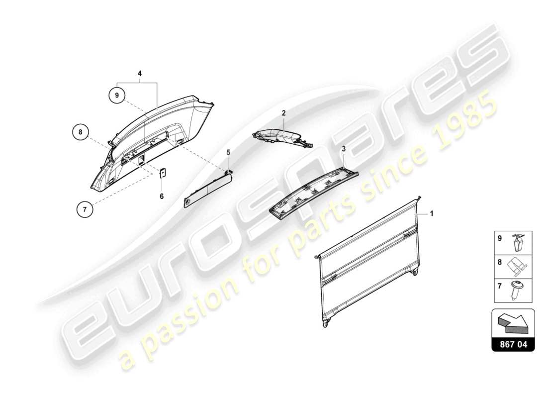 lamborghini urus performante (2023) panneau de garniture de couvercle arrière schéma des pièces