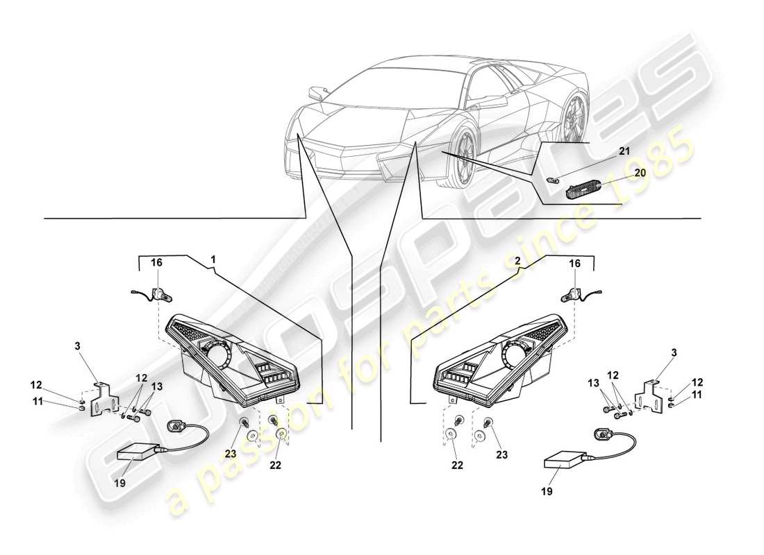 lamborghini reventon roadster phare pour feux de courbe et feux de jour à led schéma des pièces