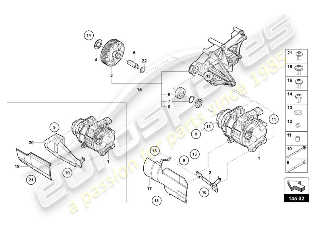 lamborghini lp770-4 svj roadster (2022) diagramme des pièces du compresseur de climatisation