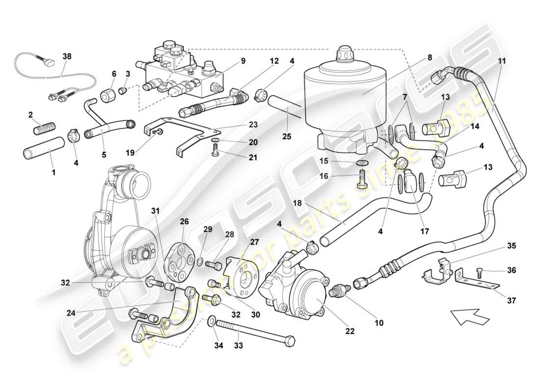 lamborghini reventon roadster système hydraulique et récipient de fluide avec connect. pièces diagramme des pièces
