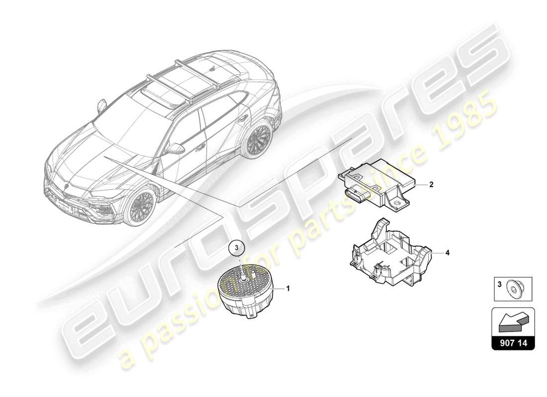 lamborghini urus (2019) pièces électriques pour la production de bruit du moteur schéma des pièces