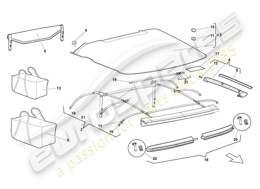 lamborghini lp640 roadster (2007) couverture diagramme de pièce