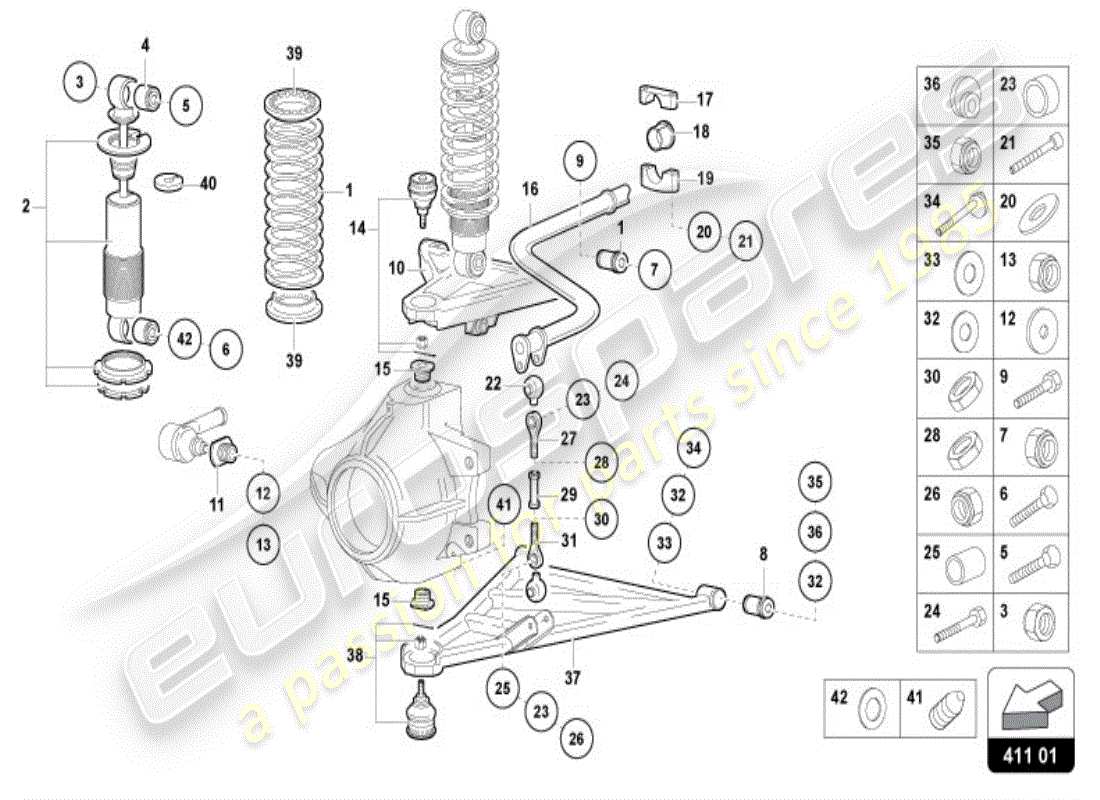 lamborghini diablo vt (1996) suspensions avant schéma des pièces