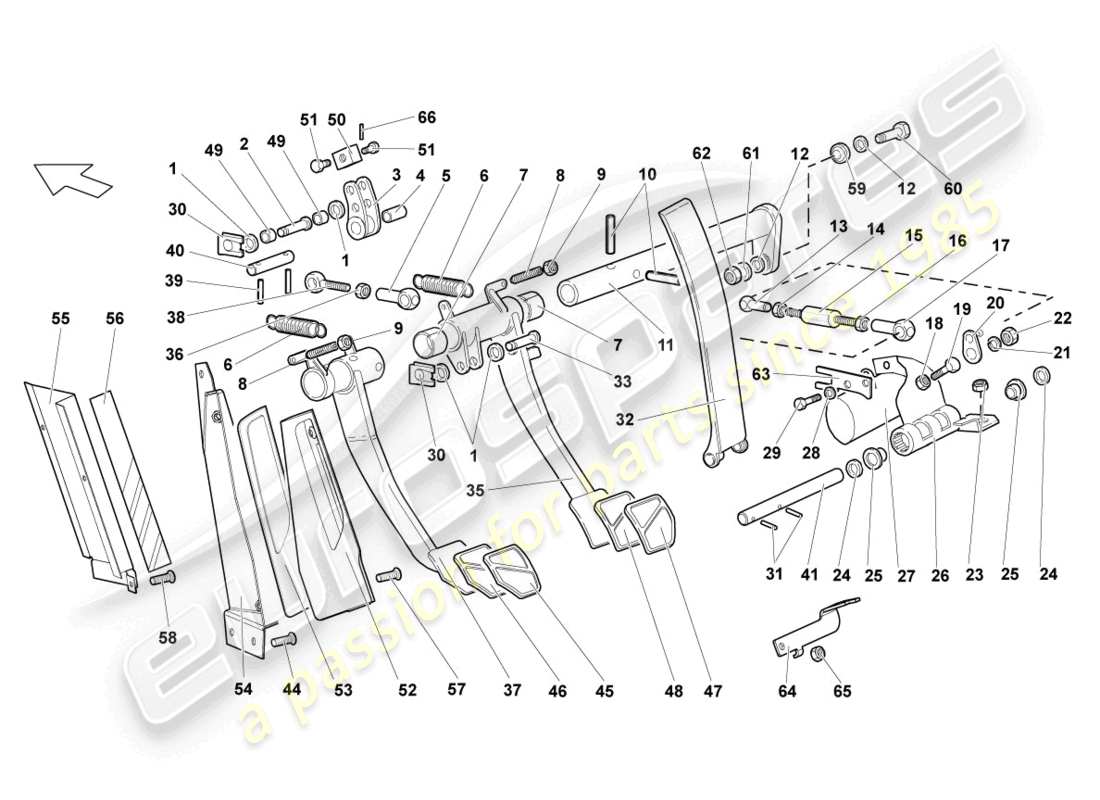 lamborghini lp640 roadster (2007) freinage et accélération. levier mech. diagramme de pièce