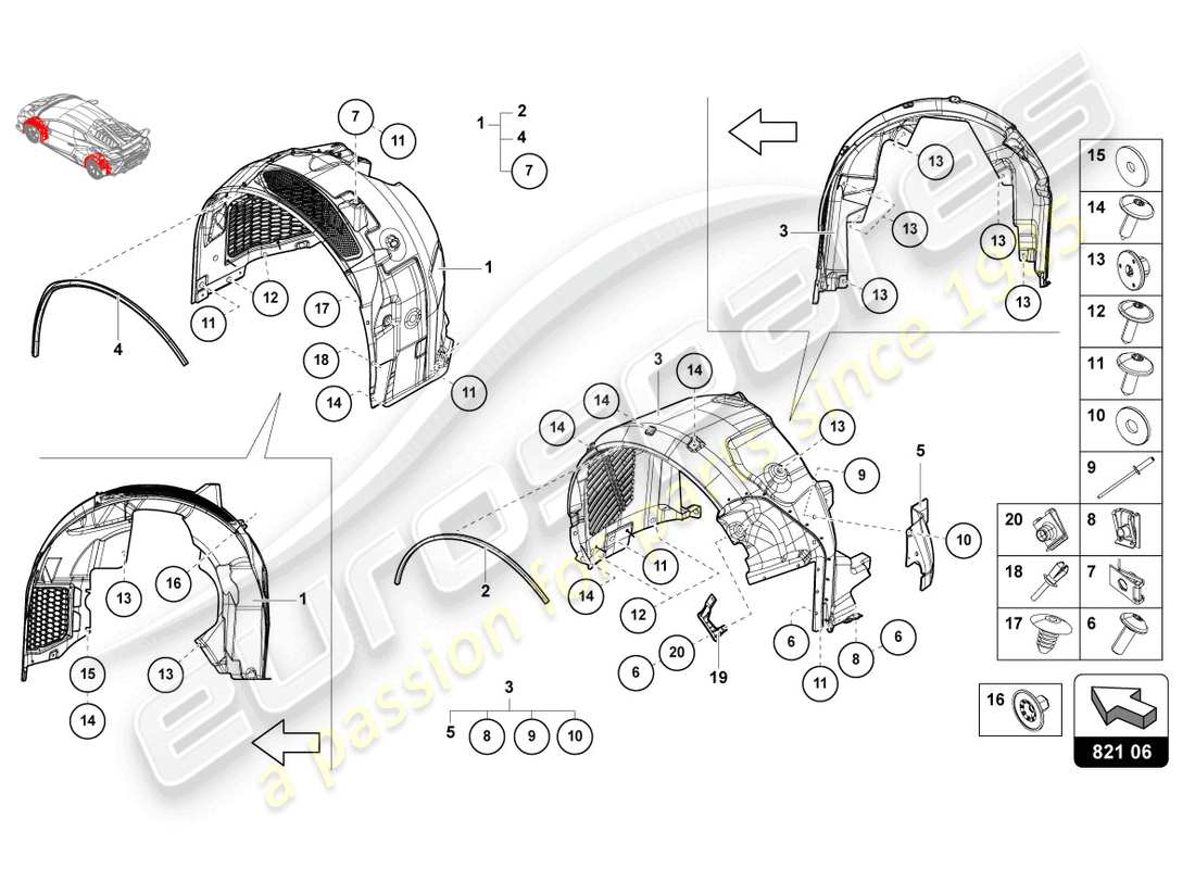lamborghini sto (2021) garniture de logement de roue schéma des pièces