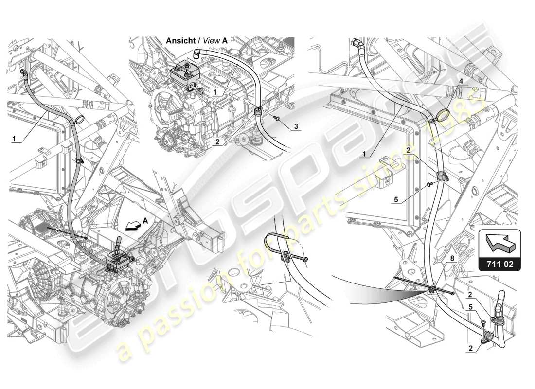 lamborghini 2018 (gt3 evo) diagramme des pièces des tuyaux