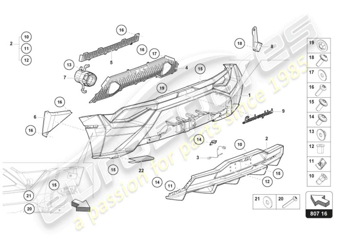 lamborghini sto (2023) pare-choc arrière schéma des pièces