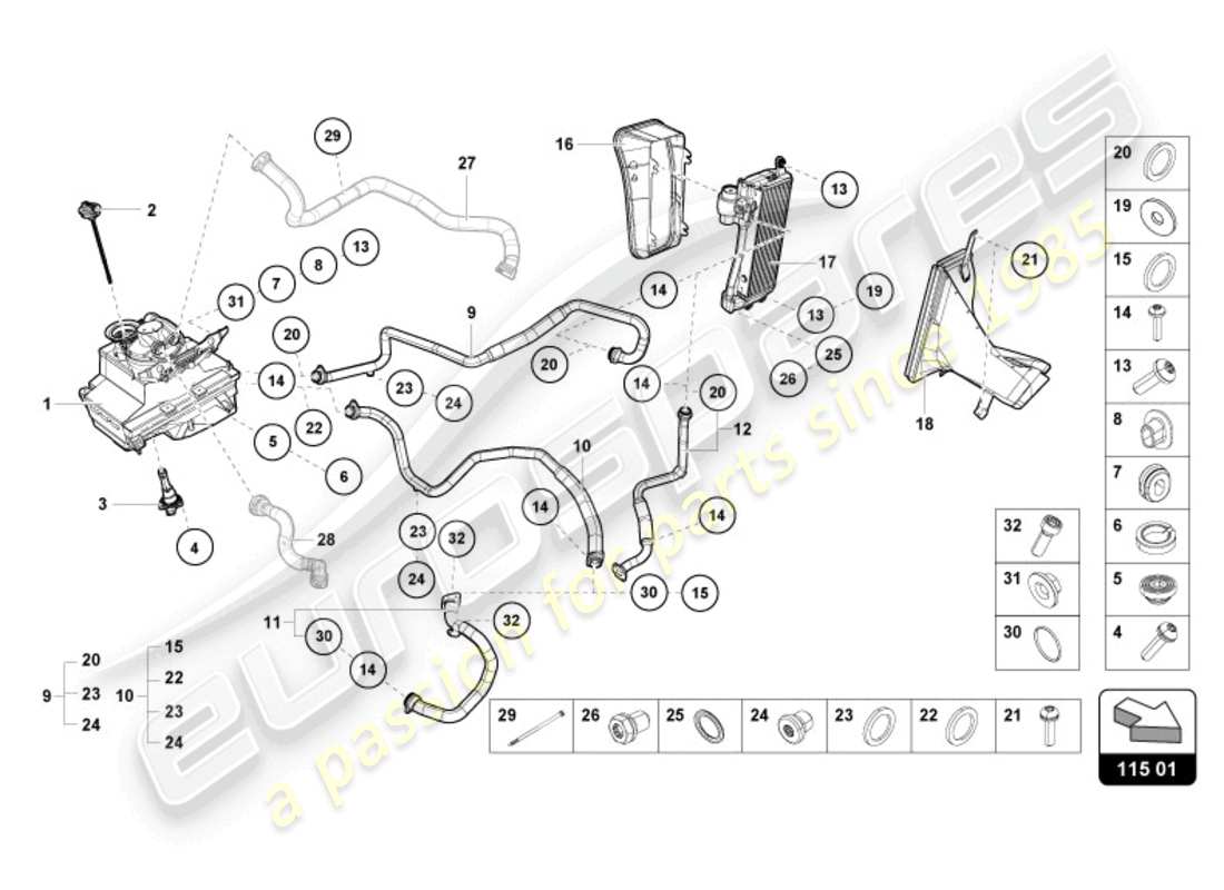 lamborghini tecnica (2023) système hydraulique et récipient de fluide avec connect. pièces diagramme des pièces