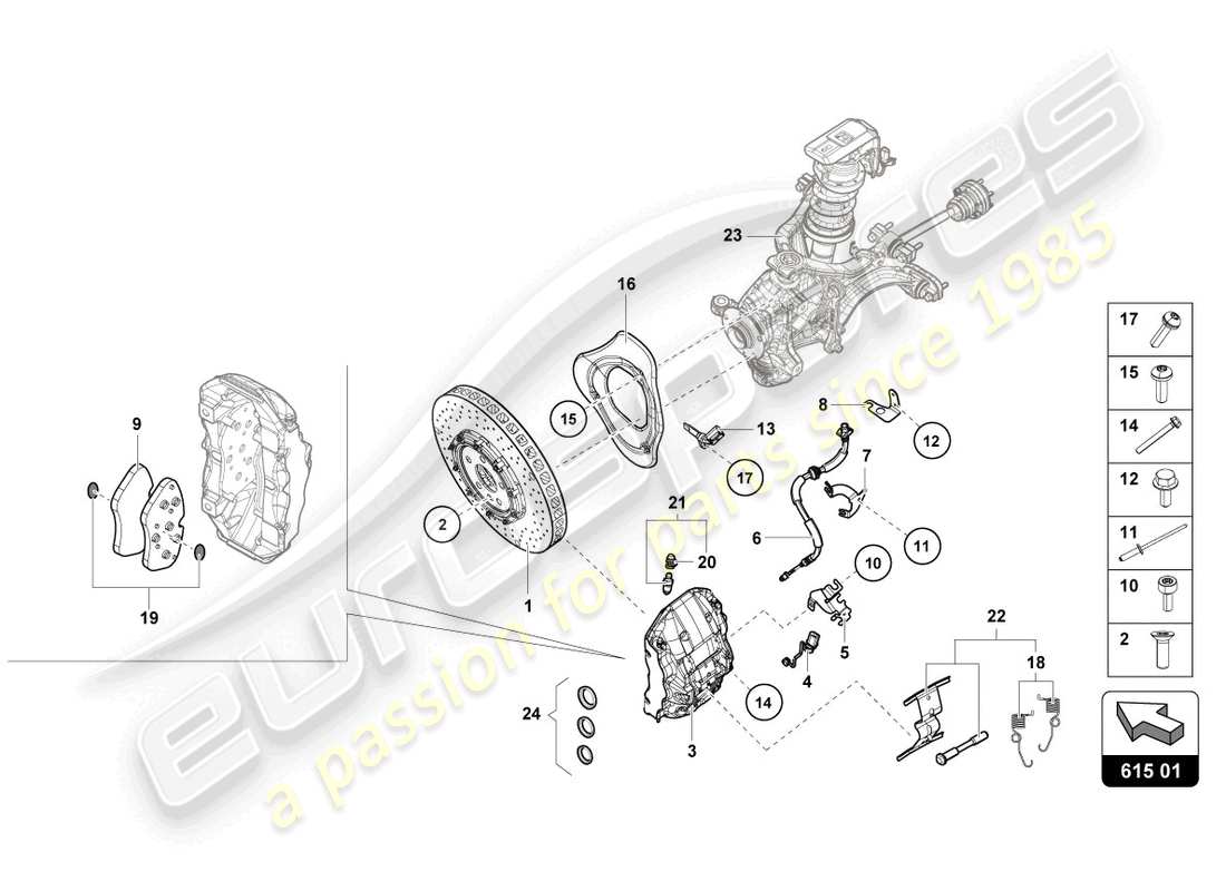 lamborghini evo spyder 2wd (2022) disque de frein avant en céramique schéma des pièces