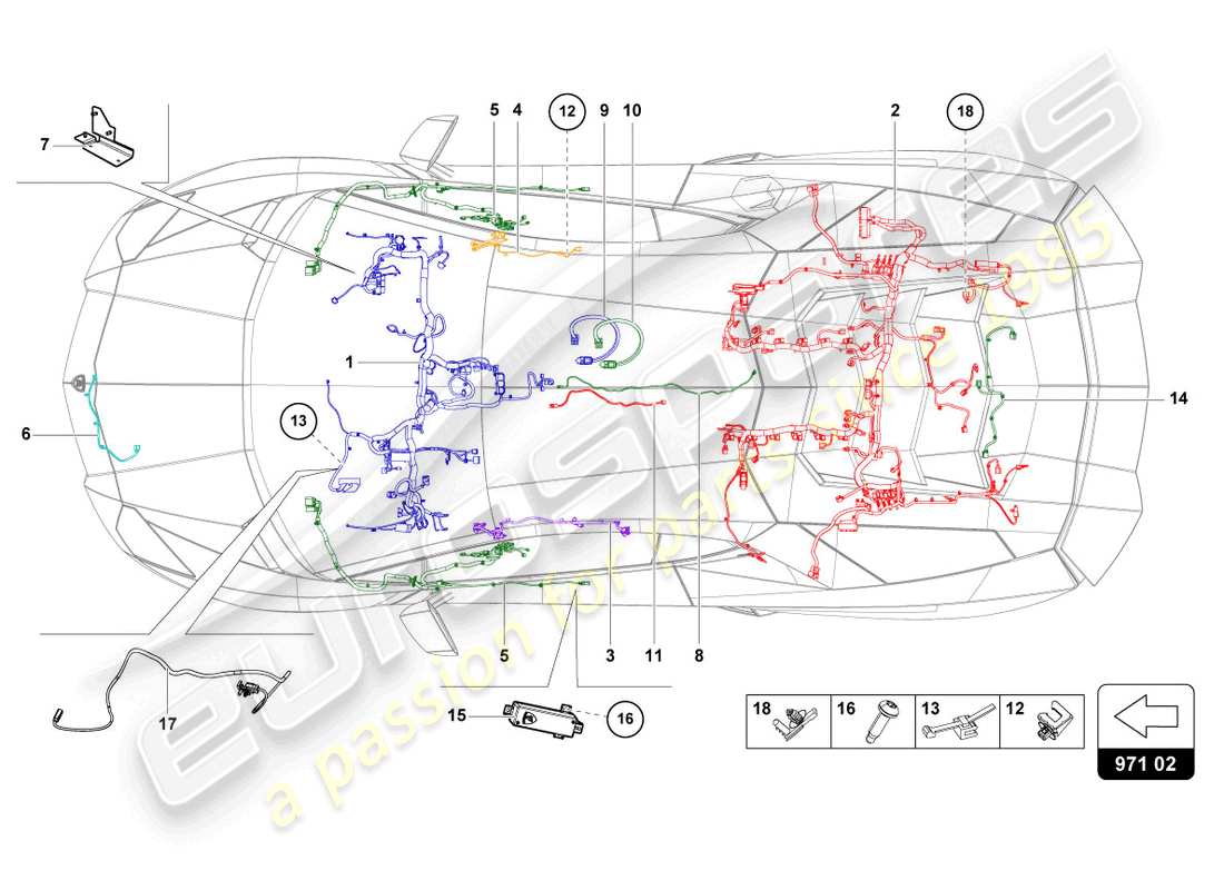 lamborghini lp770-4 svj roadster (2022) schéma des pièces des métiers à câblage