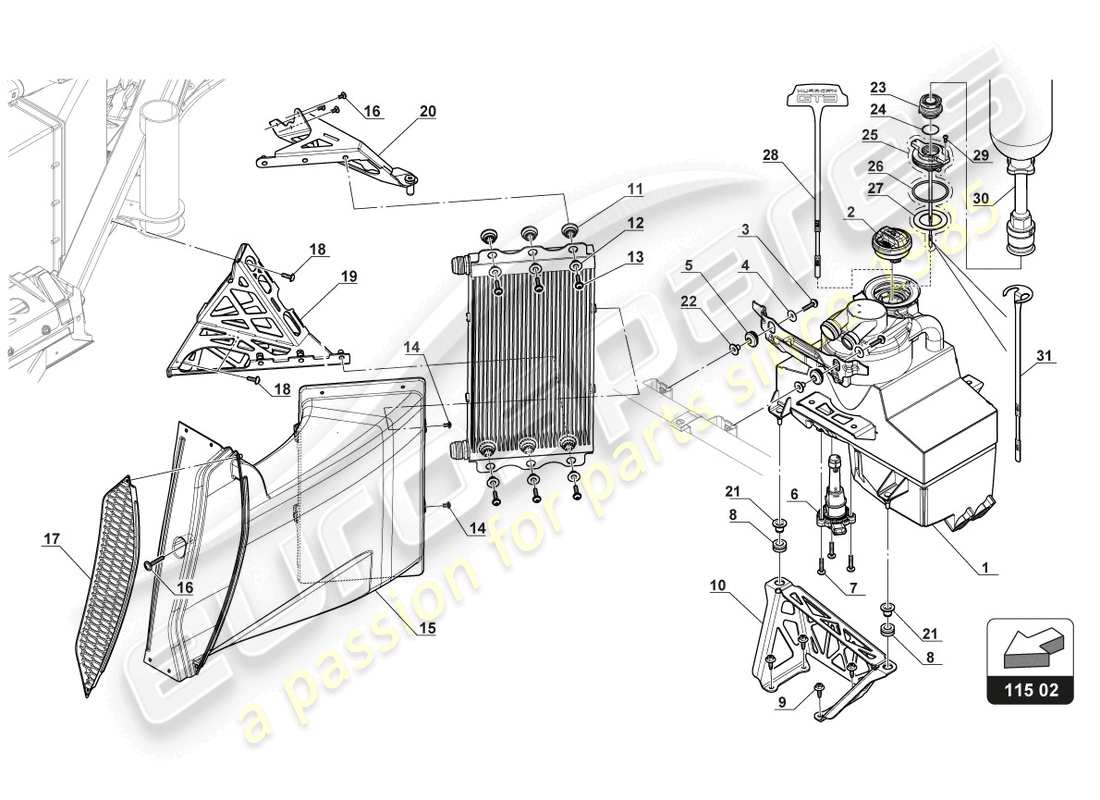 lamborghini 2017 (gt3) réservoir d'huile - refroidissement d'huile schéma des pièces