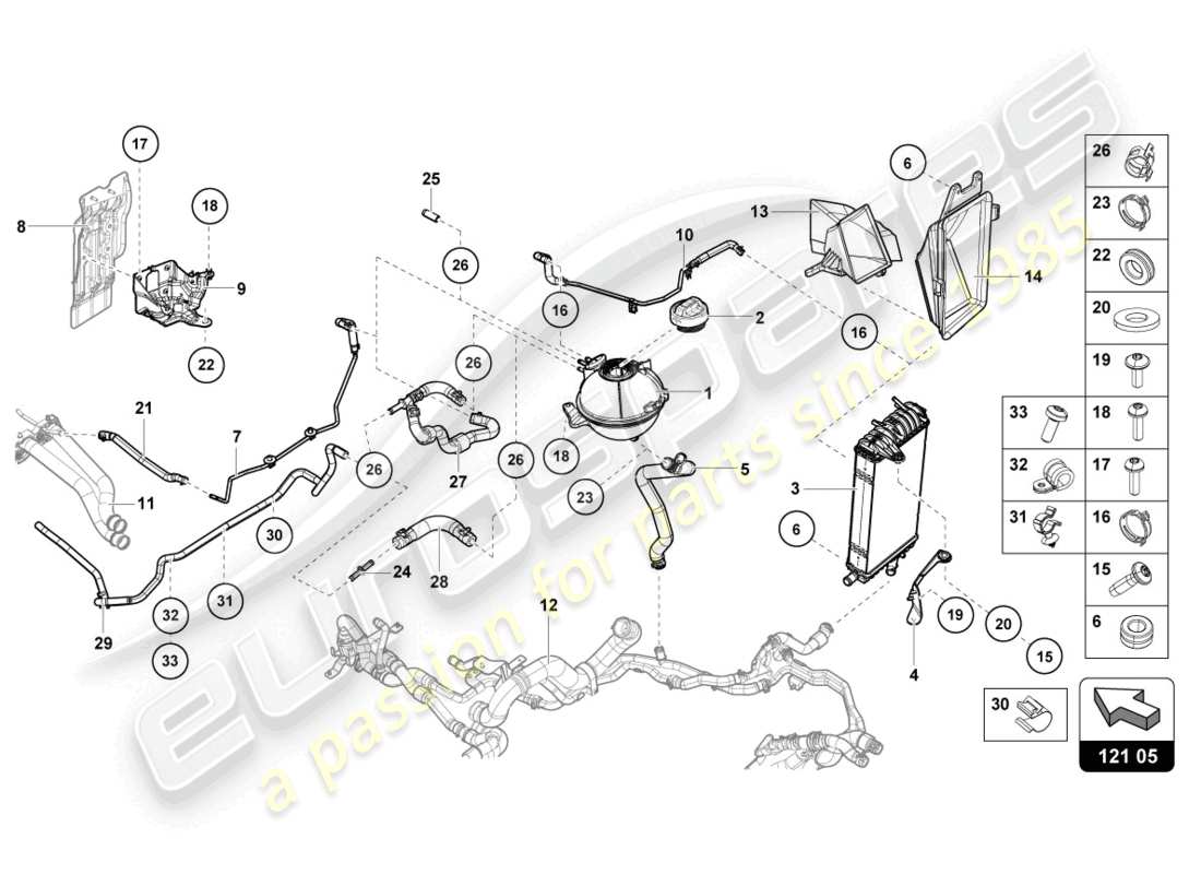 lamborghini evo spyder 2wd (2022) refroidisseur pour liquide de refroidissement schéma des pièces