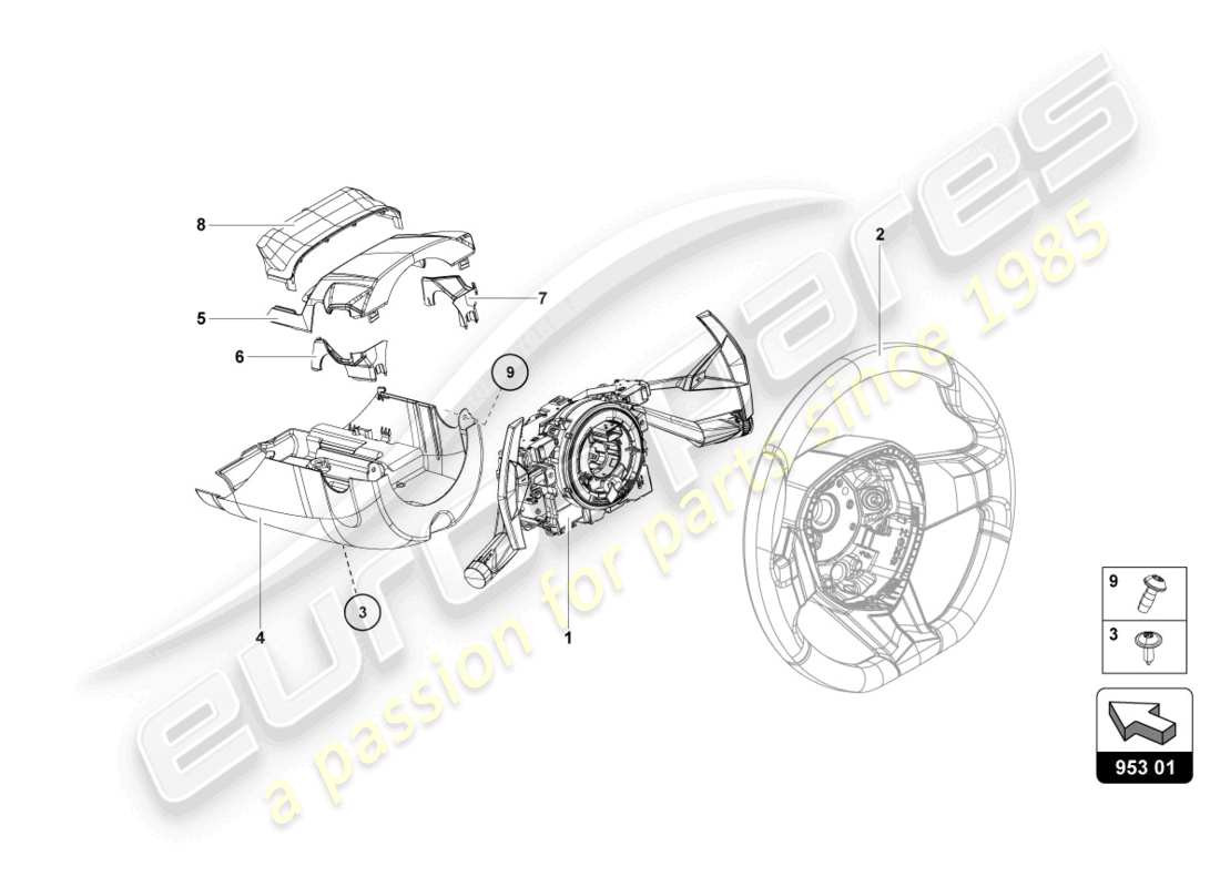 lamborghini ultimae roadster (2022) direction à crémaillère et pignon schéma des pièces