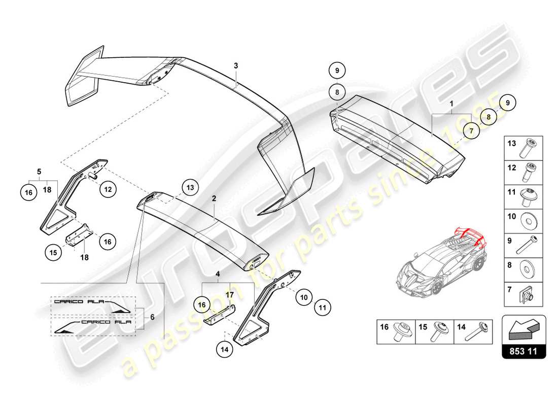 lamborghini sto (2021) spoiler arrière schéma des pièces