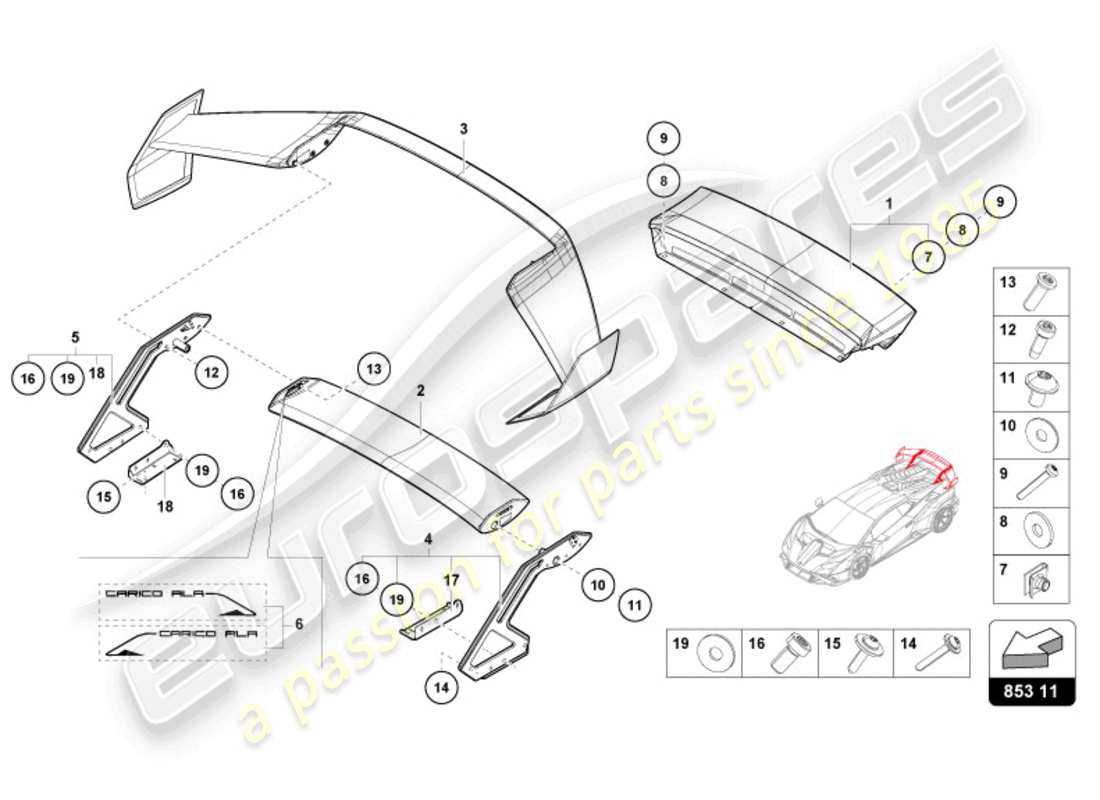 lamborghini sto (2023) spoiler arrière schéma des pièces