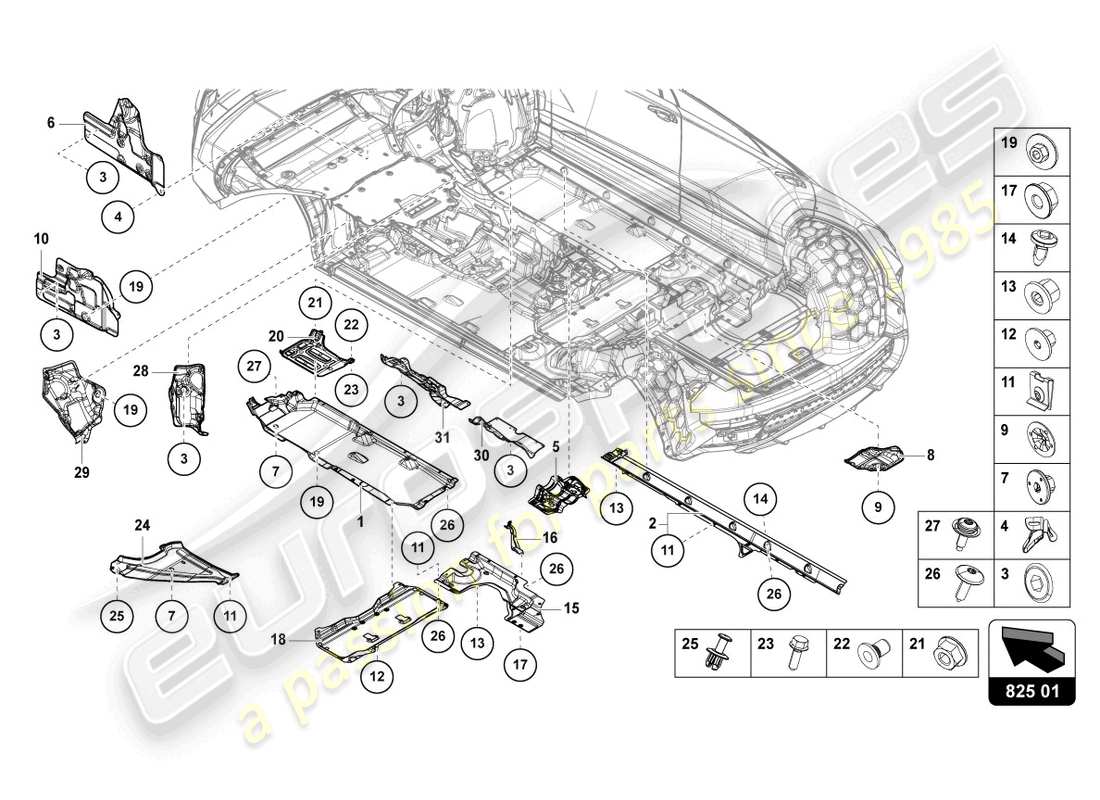 lamborghini urus (2019) garniture de sous-casse schéma des pièces