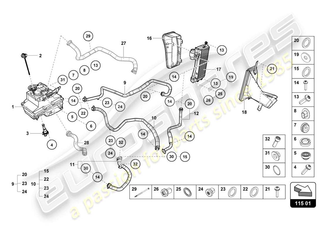 lamborghini evo coupe 2wd (2021) système hydraulique et récipient de fluide avec connect. pièces diagramme des pièces