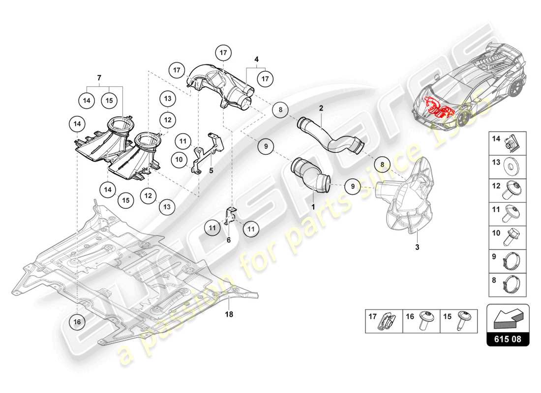 lamborghini sto (2021) conduit d'air pour refroidissement des freins avant schéma des pièces