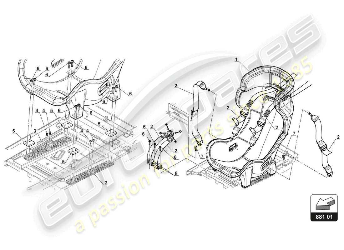 lamborghini gt3 (2017) siege et ceinture de sécurité schéma des pièces