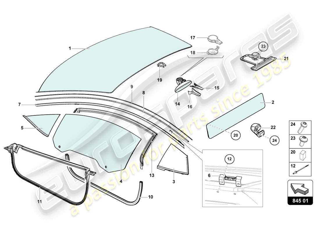 lamborghini countach lpi 800-4 (2022) lunettes de fenêtre schéma des pièces