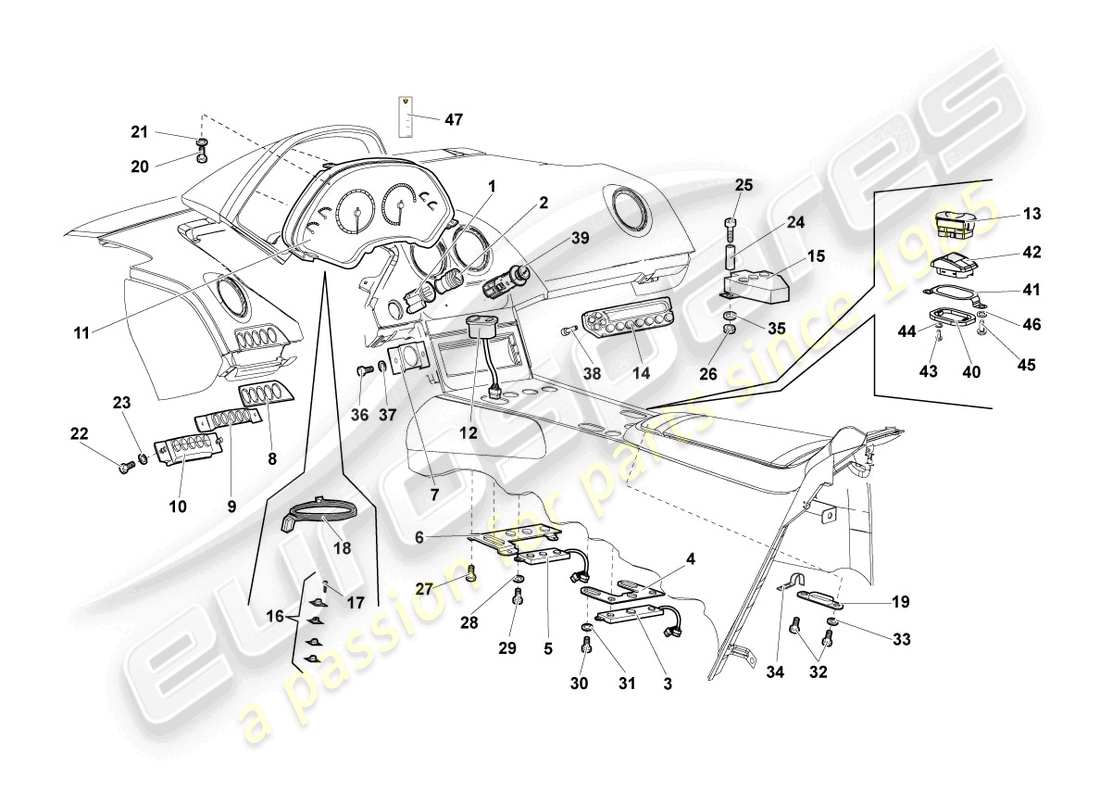 lamborghini lp640 roadster (2007) diagramme des pièces du tableau de bord