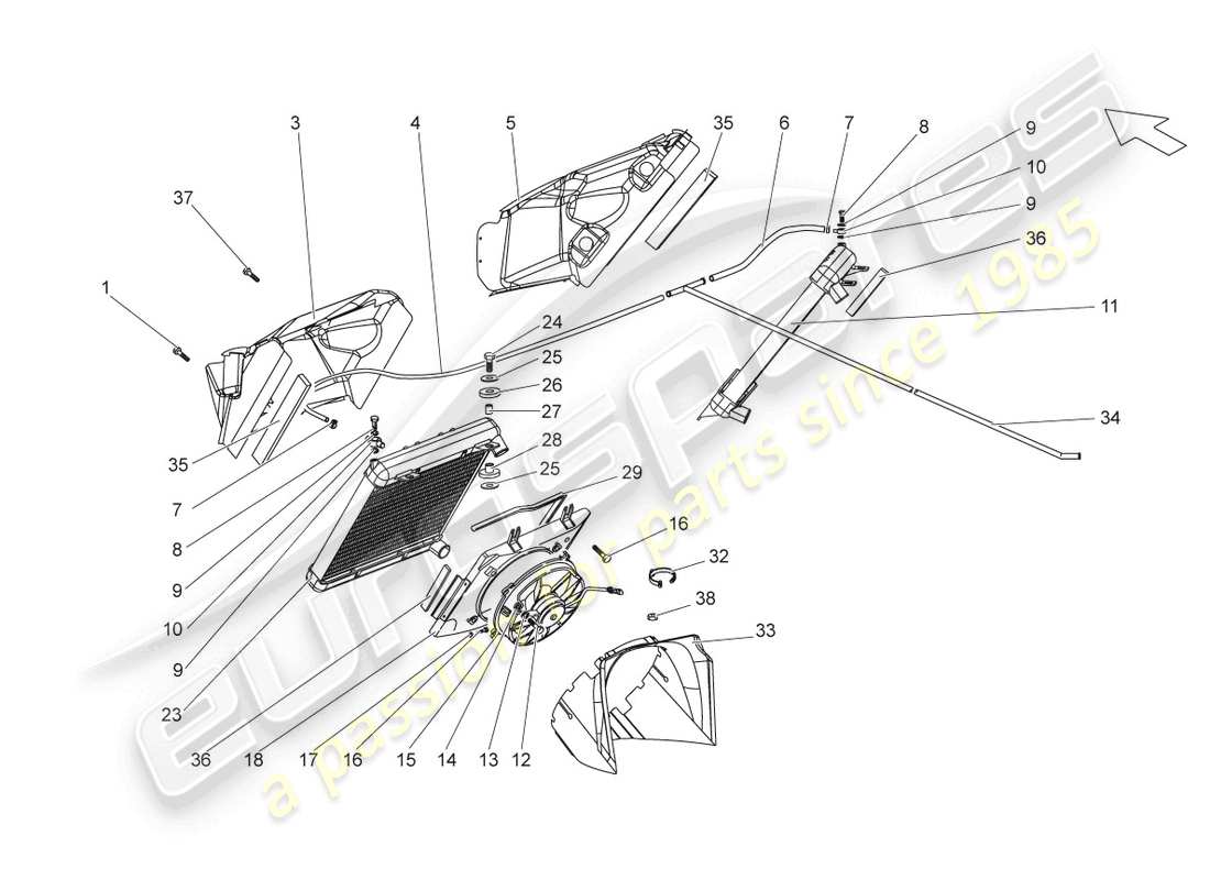 lamborghini gallardo coupe (2004) refroidisseur pour liquide de refroidissement schéma des pièces