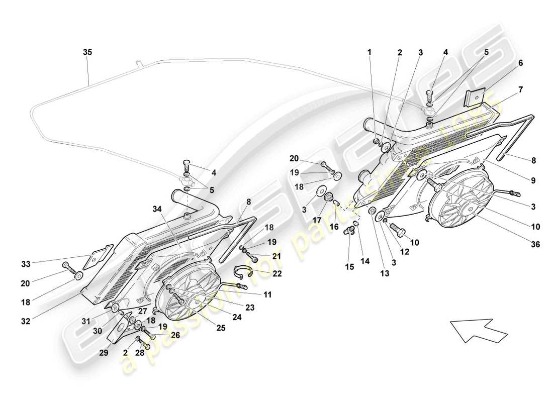 lamborghini lp640 roadster (2007) refroidisseur pour liquide de refroidissement schéma des pièces