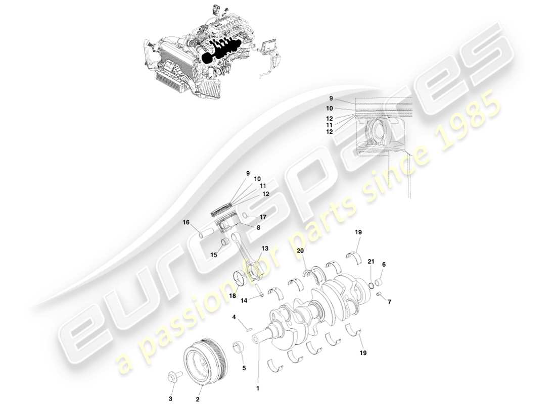 aston martin v8 vantage (2005) diagramme de pièce de conversion de puissance