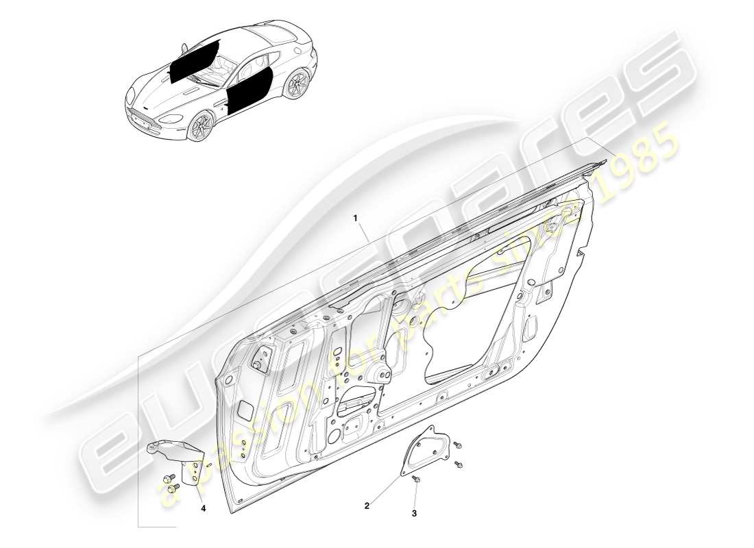 aston martin v8 vantage (2007) schéma des pièces des portes latérales avant