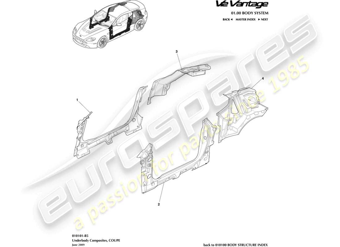 aston martin v12 vantage (2013) composites de soubassement, schéma des pièces du coupé