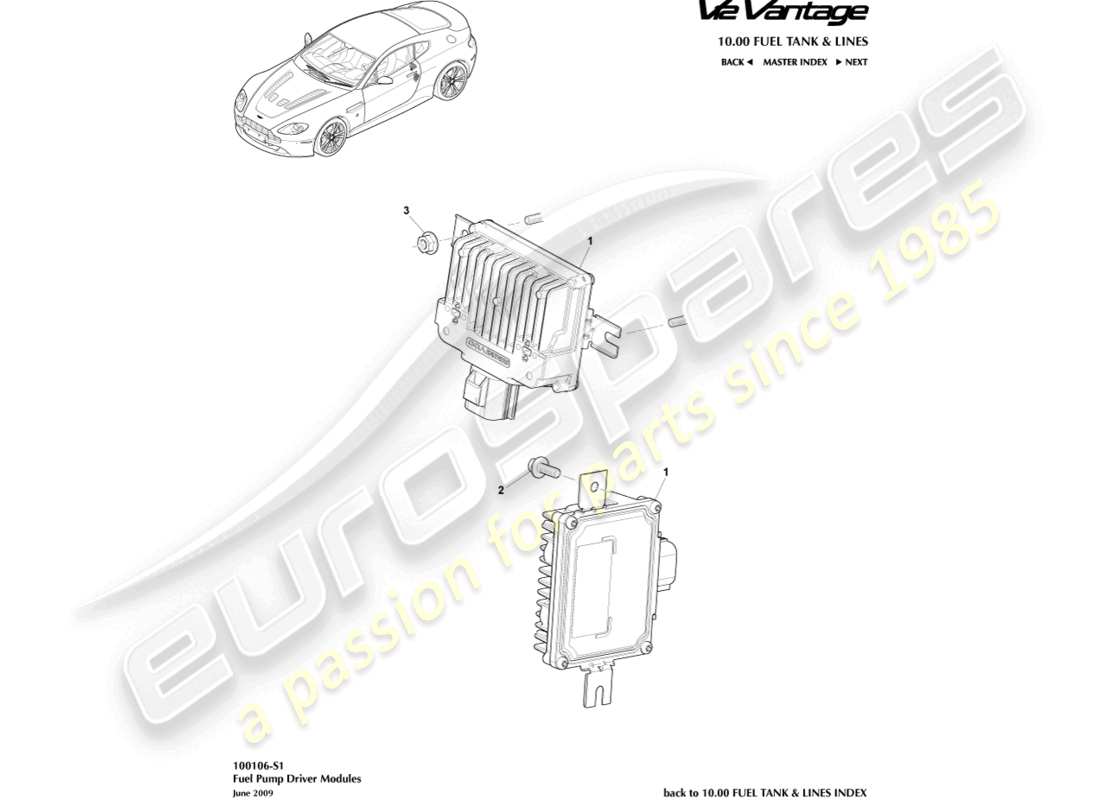 aston martin v12 vantage (2013) schéma des pièces des modules de pompe à carburant