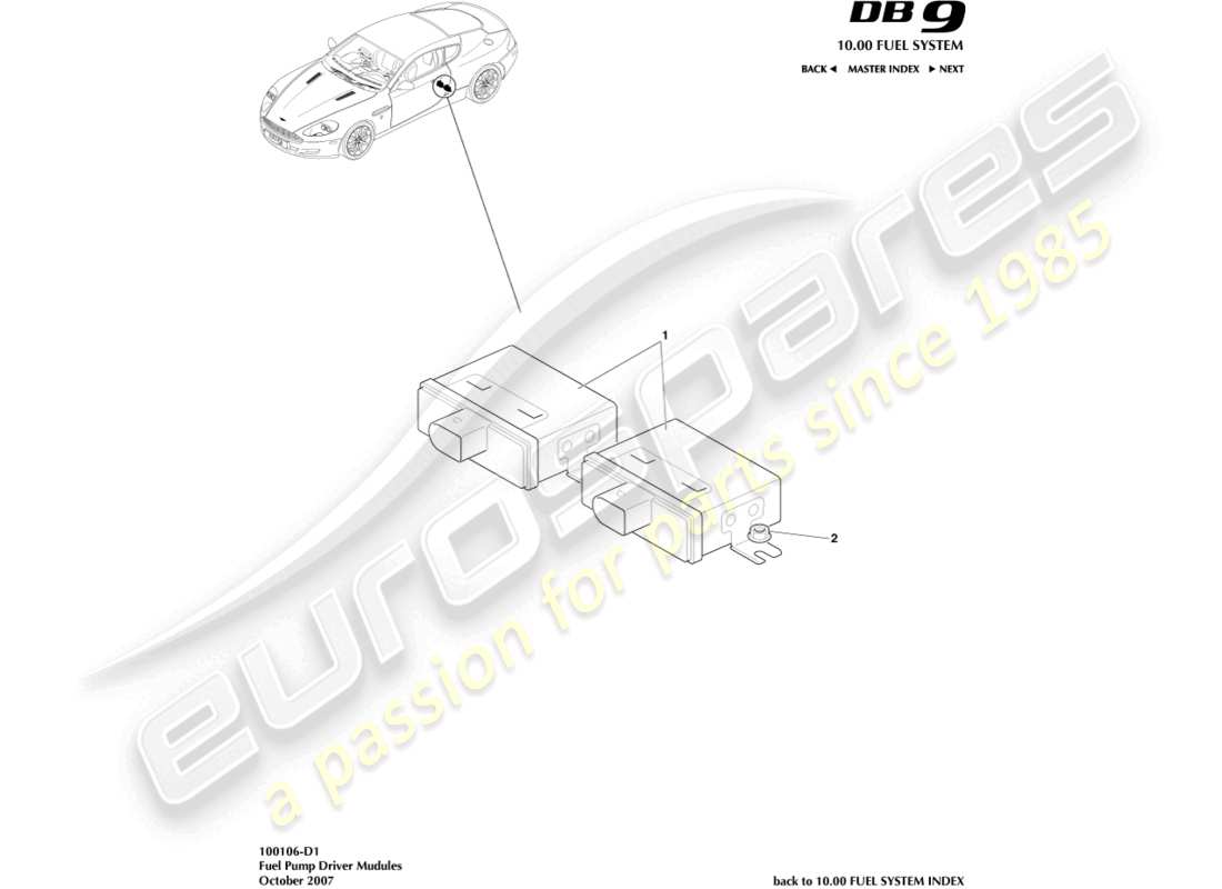 aston martin db9 (2008) schéma des pièces des modules de pompe à carburant