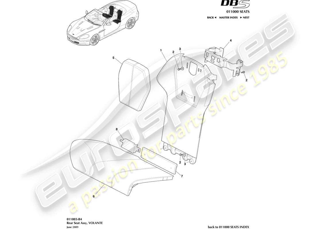 aston martin dbs (2012) siège arrière, diagramme de pièce volante