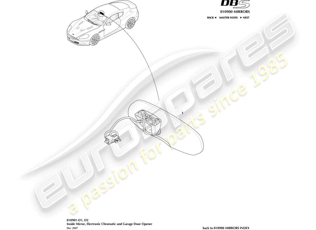 aston martin dbs (2010) rétroviseur intérieur, chromatique, diagramme des pièces gdo