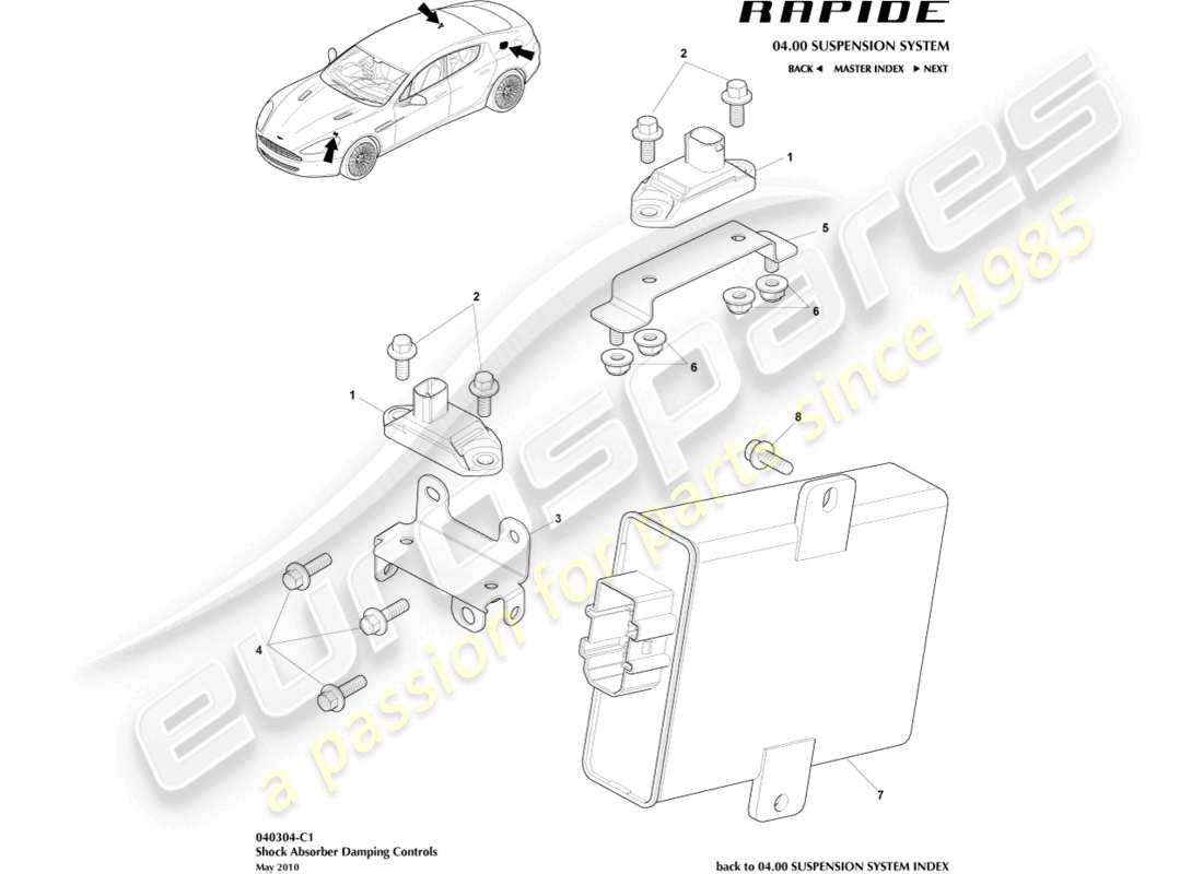 aston martin rapide (2010) module d'amortissement actif schéma des pièces