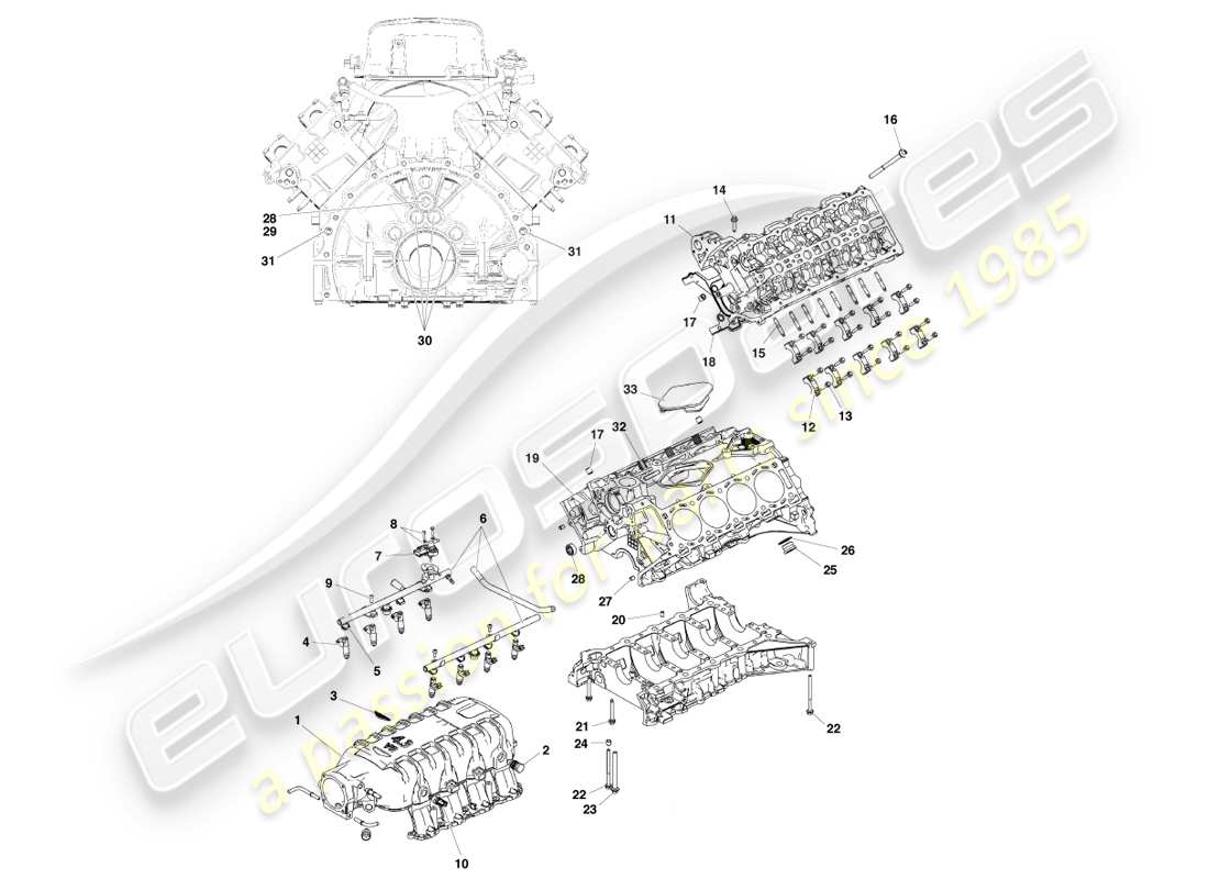 aston martin v8 vantage (2005) diagramme des pièces de la structure du moteur