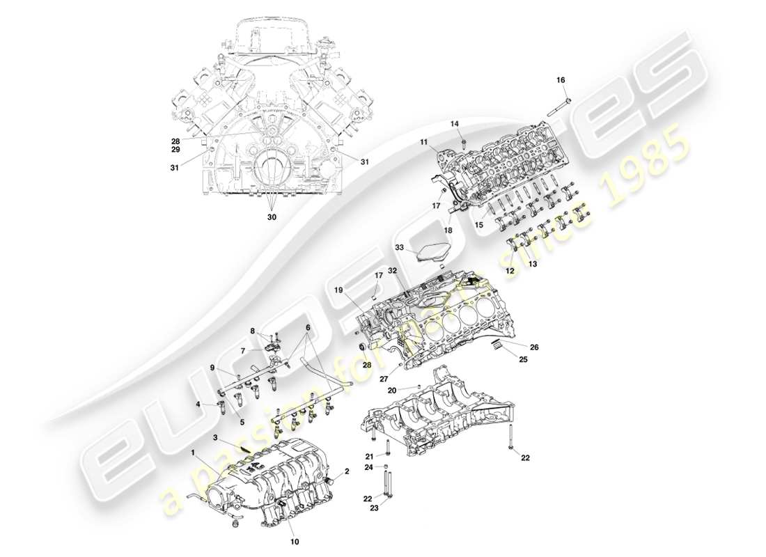 aston martin v8 vantage (2007) diagramme des pièces de la structure du moteur
