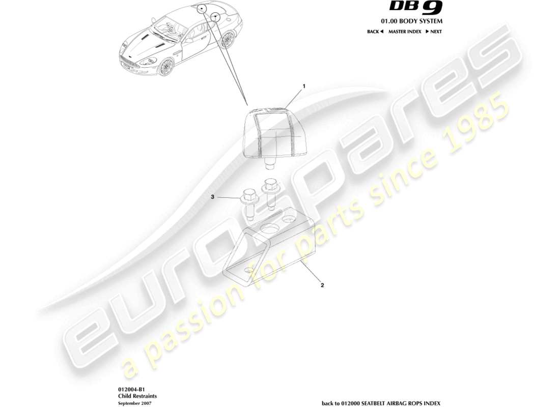 un schéma de pièces du catalogue de pièces aston martin db9 (2006)
