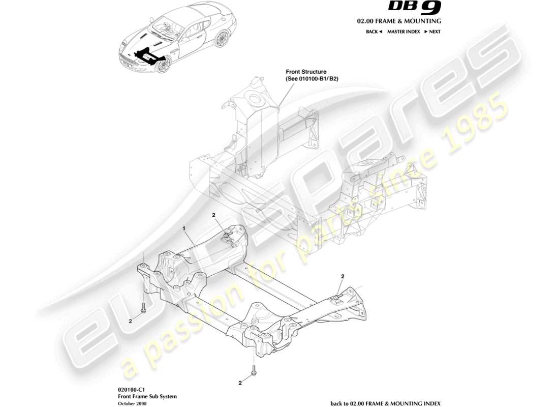 aston martin db9 (2011) diagramme des pièces du sous-châssis avant