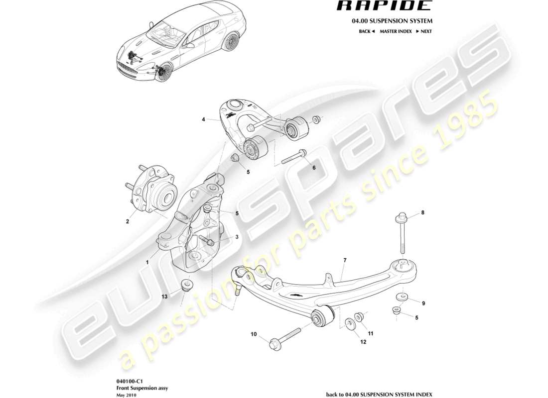 aston martin rapide (2012) ensemble de suspension avant schéma des pièces